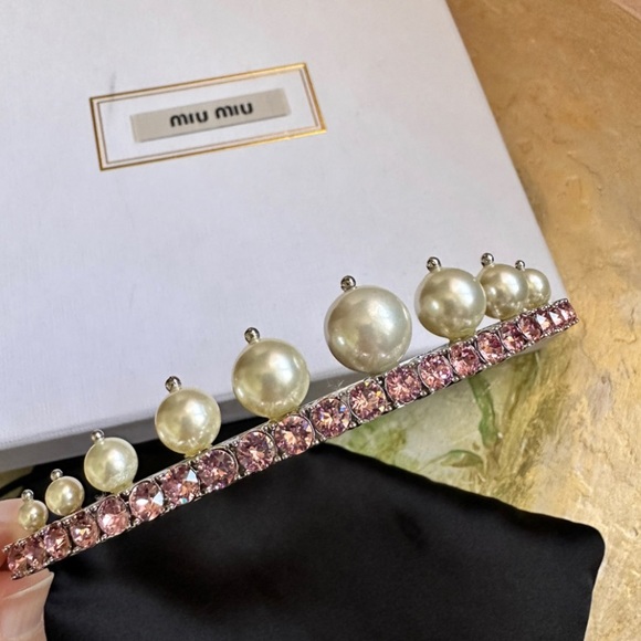 Crown headband with pink crystals & perls - Picture 6 of 6